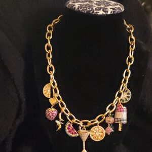 Gold Charm Necklace with Multicolor Accents